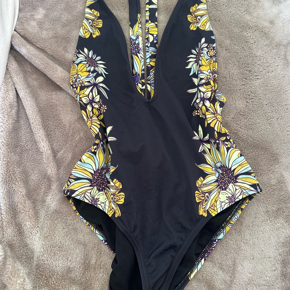 Out from under (urban outfitters) sunflower deep plunge one piece swim suit